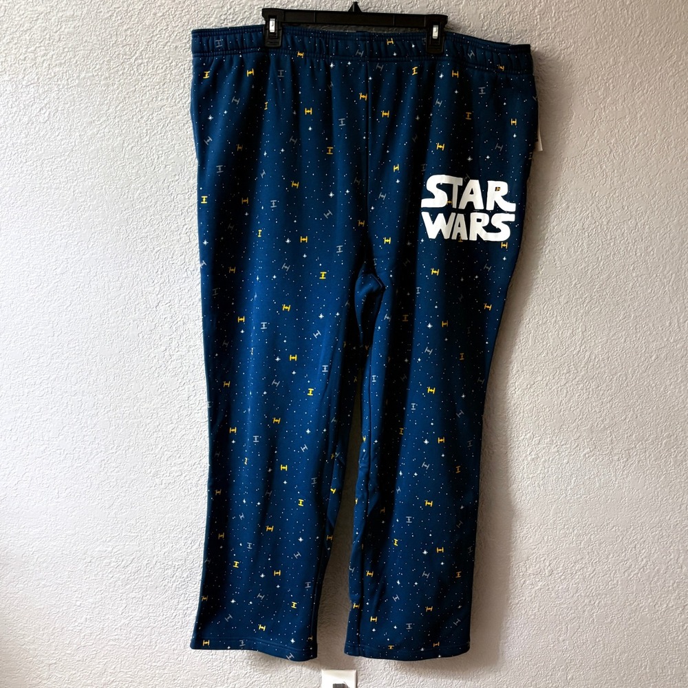 Star Wars Mens 3XL Big Blue Galaxy TIE Fighter Graphic Jogger Lounge Pants NEW
